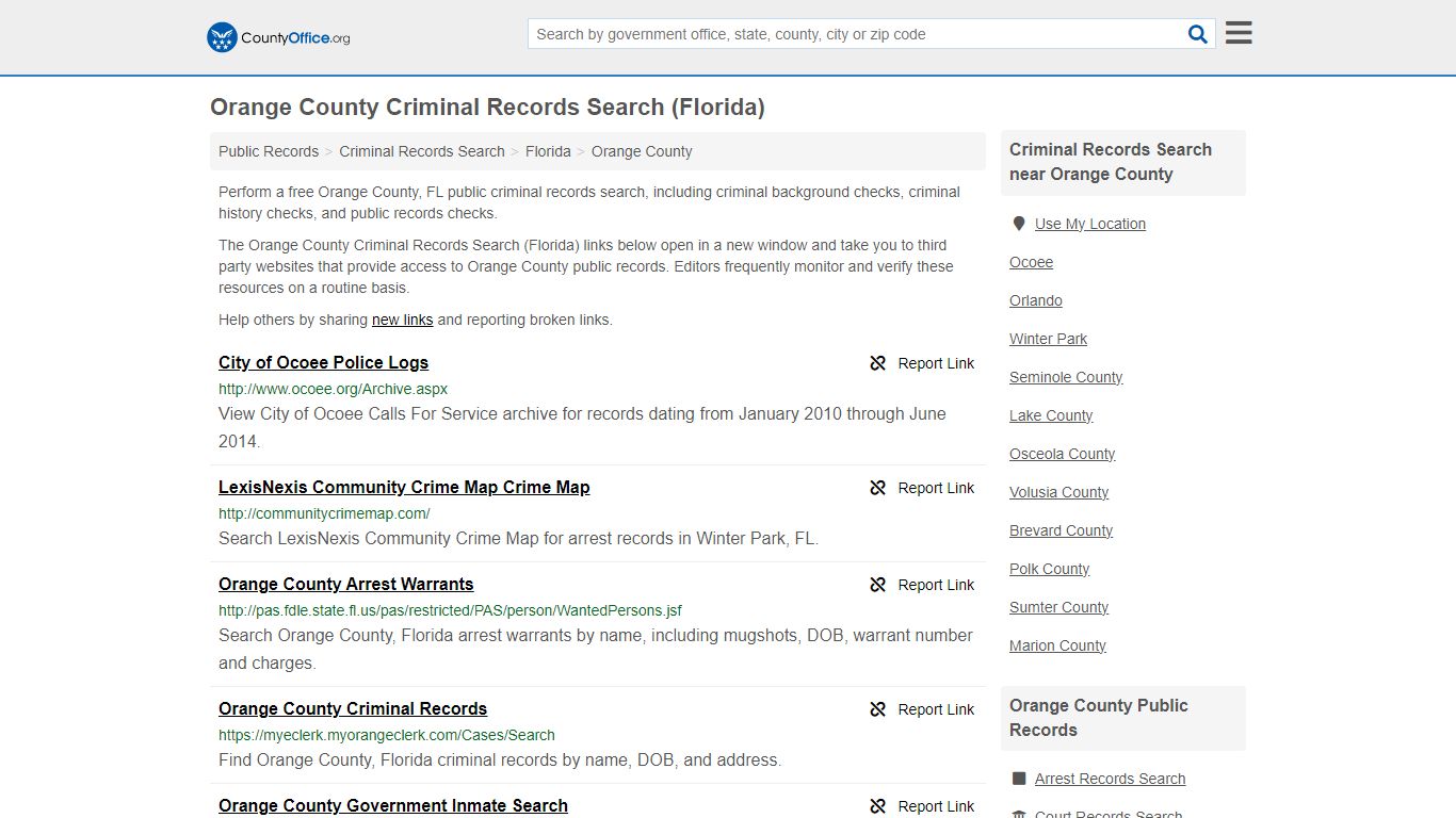 Orange County Criminal Records Search (Florida) - County Office